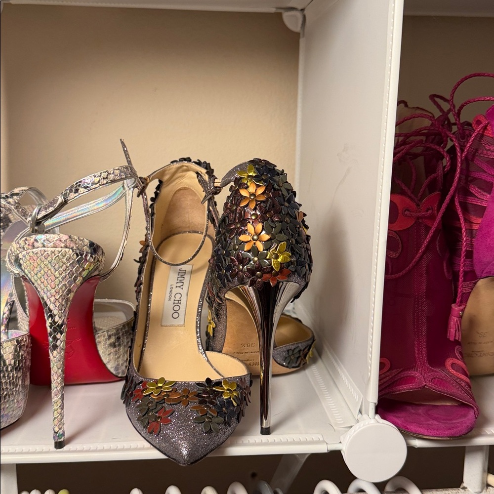 Jimmy Choo Floral Embellished Lorelai glitter heels 38.5 - Picture 17 of 17